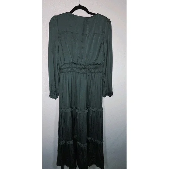 Böhme Green Prairie Maxi Dress Long Sleeve Tiered Ruffle Cottagecore Boho Size S - Picture 5 of 9